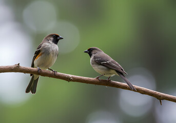 Fototapeta premium Two Birds on Branch Nature Photo isolated on transparent background