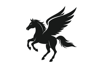 Flying winged horse silhouette on white background