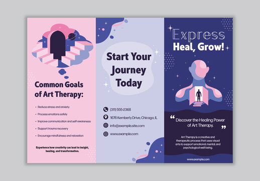 Blue And Pink Art Therapy Healing Mental Health Support Brochure
