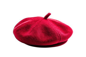 Vibrant red wool beret on black background, cut out