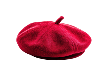 Vibrant red wool beret on black background, cut out