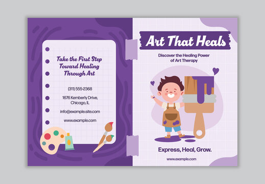 Purple And Lavender Art Therapy Children Healing Psychology Healthcare Kids Brochure