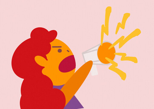 Illustration of an angry person shouting into a megaphone during a protest