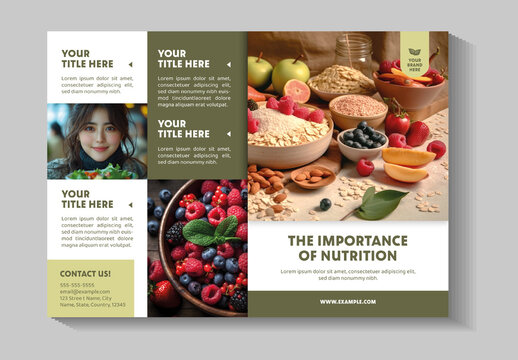 White And Green Importance Nutrition Healthy Food Balanced Lifestyle Brochure