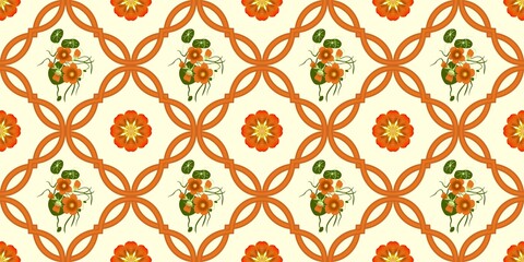Seamless watercolour and unique floral pattern background for covers, notes, Soft backgrounds colour. Watercolour art work. Flower stalk. Colourful flower.