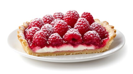 Raspberry Tart with Powdered Sugar on a White Plate
