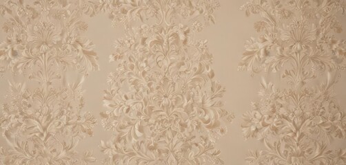 Elegant beige damask fabric with intricate floral details ,  repeat,  ornate,  paisley