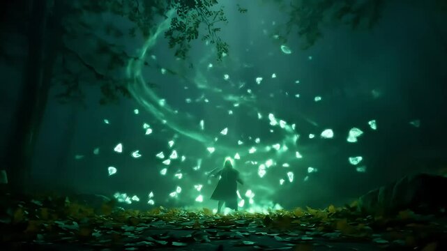 Nature spirits summoned in glowing forest glade