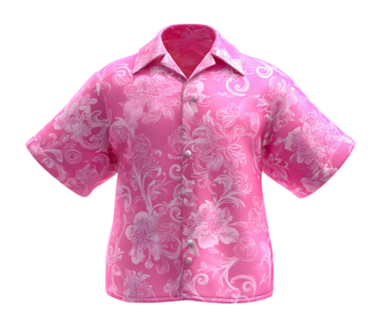 Pink Floral Hawaiian Shirt Isolated on Transparent Background