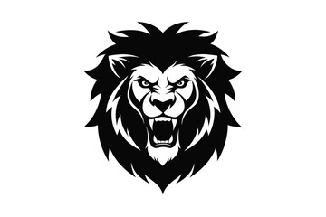 angry lion head silhouette on white background
