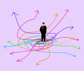 Graduate standing on colorful arrows representing career paths and choices