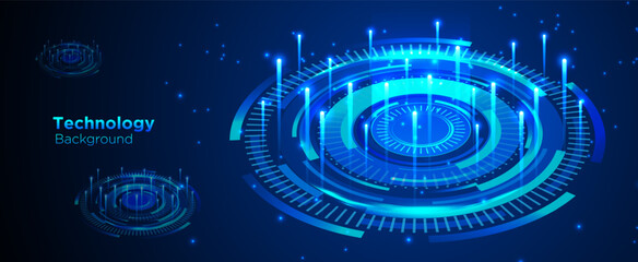 Futuristic dark blue technology communication and connection ring background with neon light effect for presentation illustration