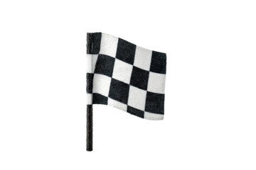 Checkered flag waving in black background displaying racing victory symbol, cut out