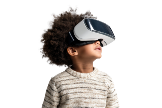 Young african child engaging with virtual reality headset, cut out