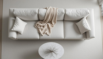 Modern Beige Sofa  Cozy Living Room Interior  Top View