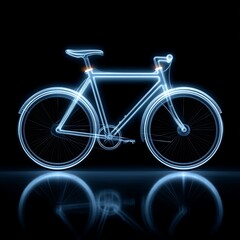 Fototapeta premium Minimalist neon outline of a bicycle on black background, glowing urban transport, sleek design