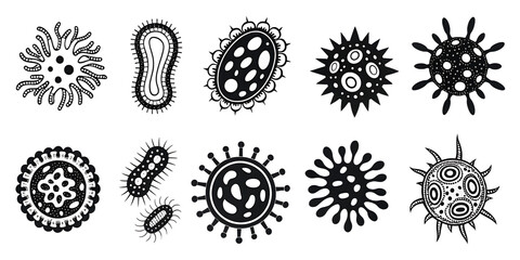 Diverse microscopic organisms isolated on a white background