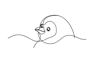 Continuous one line drawing cute penguin swimming