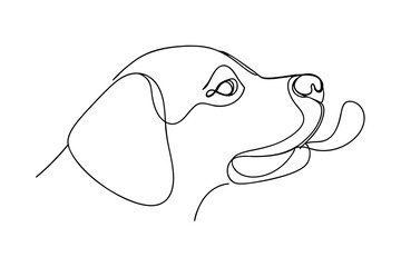Continuous one line drawing happy dog head profile