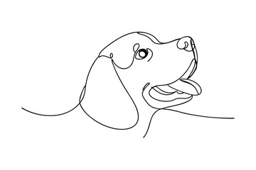 Continuous one line drawing happy beagle dog puppy