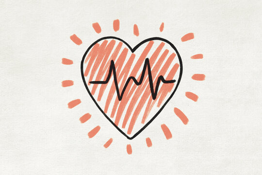 Illustration of a heart with a heartbeat line symbolizing healthcare and wellness