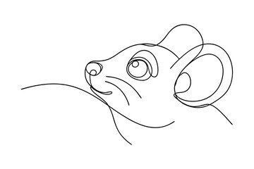 Continuous one line drawing cute mouse animal illustration