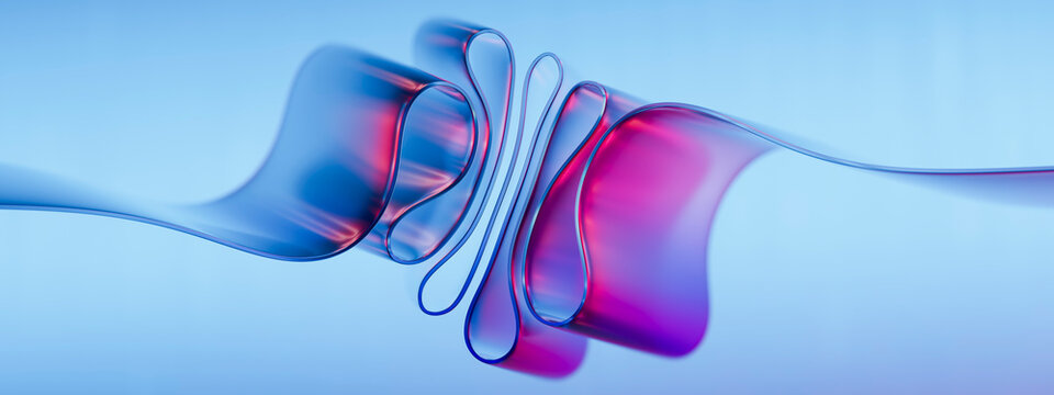 Abstract 3D ribbon design with neon colors and reflections