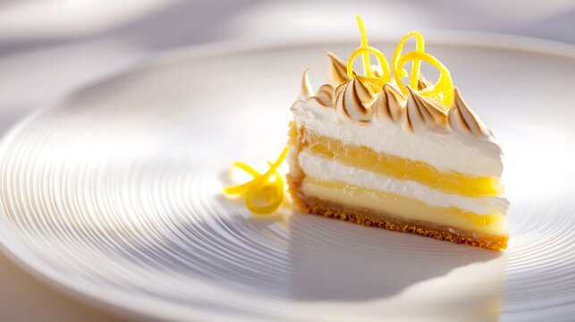 Slice of Lemon Meringue Pie with Zest Garnish - Powered by Adobe