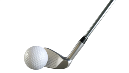 Golf club about to strike golf ball isolated on a white background png ai generated