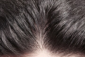 Detailed top view of human scalp and hair