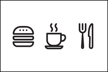 Food Drink Icons Flat Silhouette Outline Line Art