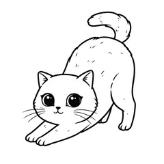 Cute Cat Stretching - Minimalist Black and White Illustration