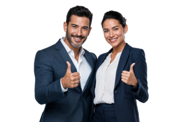 Successful business team smiling and giving thumbs up, showcasing success, teamwork, and positivity in a corporate setting