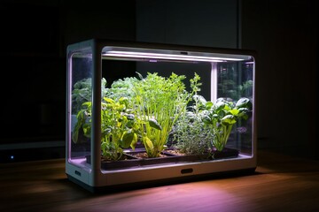3D icon of a smart indoor garden with LED lights, perfect for growing plants indoors.