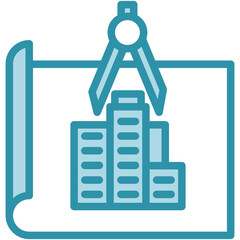 Obraz premium Blueprint mini illustration dual tone color icon, use for civil engineering, industry, construction, UI, UX kit, app and web development, digital or print.