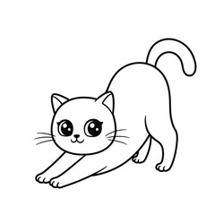 Cute Cat Stretching - Minimalist Black and White Illustration