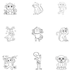 Monkey black white picture vector