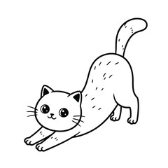 Cute Cat Stretching - Minimalist Black and White Illustration