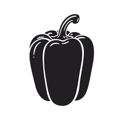 Black and White Bell Pepper Icon – Minimalist Vegetable Design