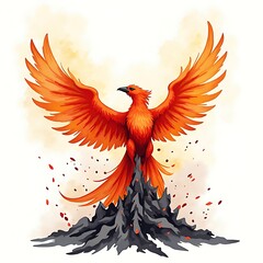 Fototapeta premium Phoenix Rises From Ash with Fiery Wings
