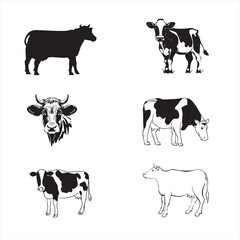 Adobe Illustrator ArtworkHigh-Quality Cow Vector Illustrations – Silhouettes, Line Art & Detailed Black and White Cow Images
