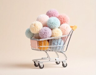 買い物カートに入ったカラフルな花みたいな毛糸