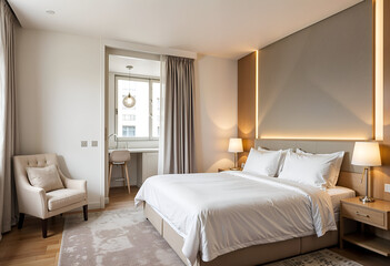  interior design of modern bedroom with pillows a white room  a generative ai 