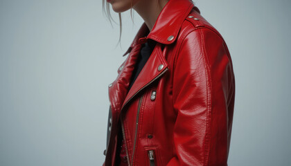 Red and black leather jackets, close-up, studio shot, fashion	
