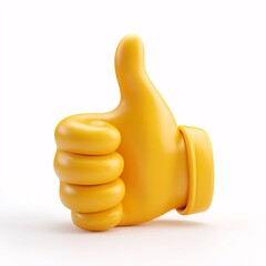 3D hand gesture with thumbs up, cartoon design, isolated on white.