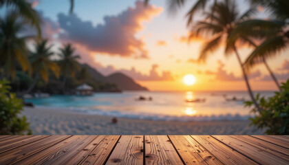 Beach bar sunset tropical drinks display	
