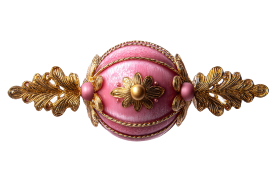 Ornate pink and gold baroque ornament with floral details, cut out