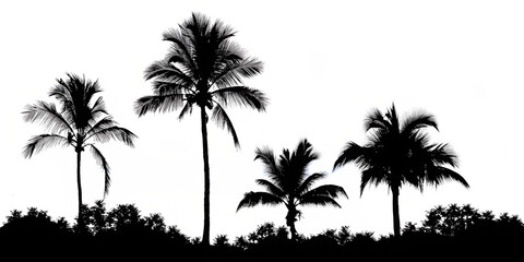 Tropical palm trees silhouette sunset isolated on a white background png ai generated