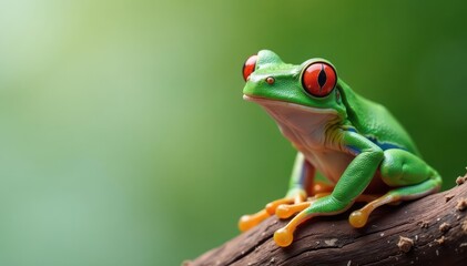 Naklejka premium Green tree frog perched on white, vibrant skin, clean, studio shot, zoology