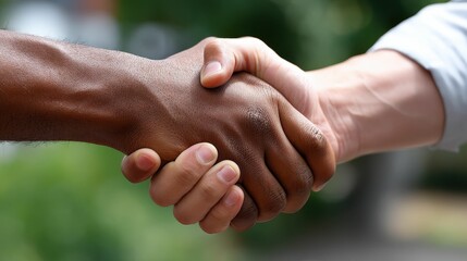 Close-Up View of Diverse Hands Shaking as a Symbol of Unity, Agreement, and Collaboration Between Different Cultures